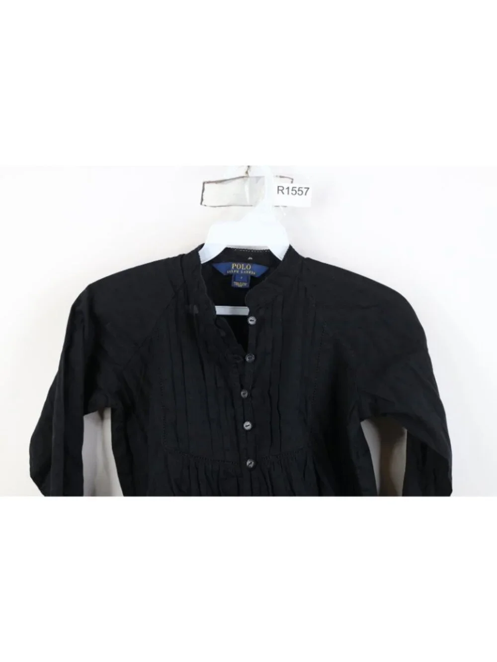 New Polo Ralph Lauren Girls Size 7 Looped Button Ruffled Dress Shirt Top Black